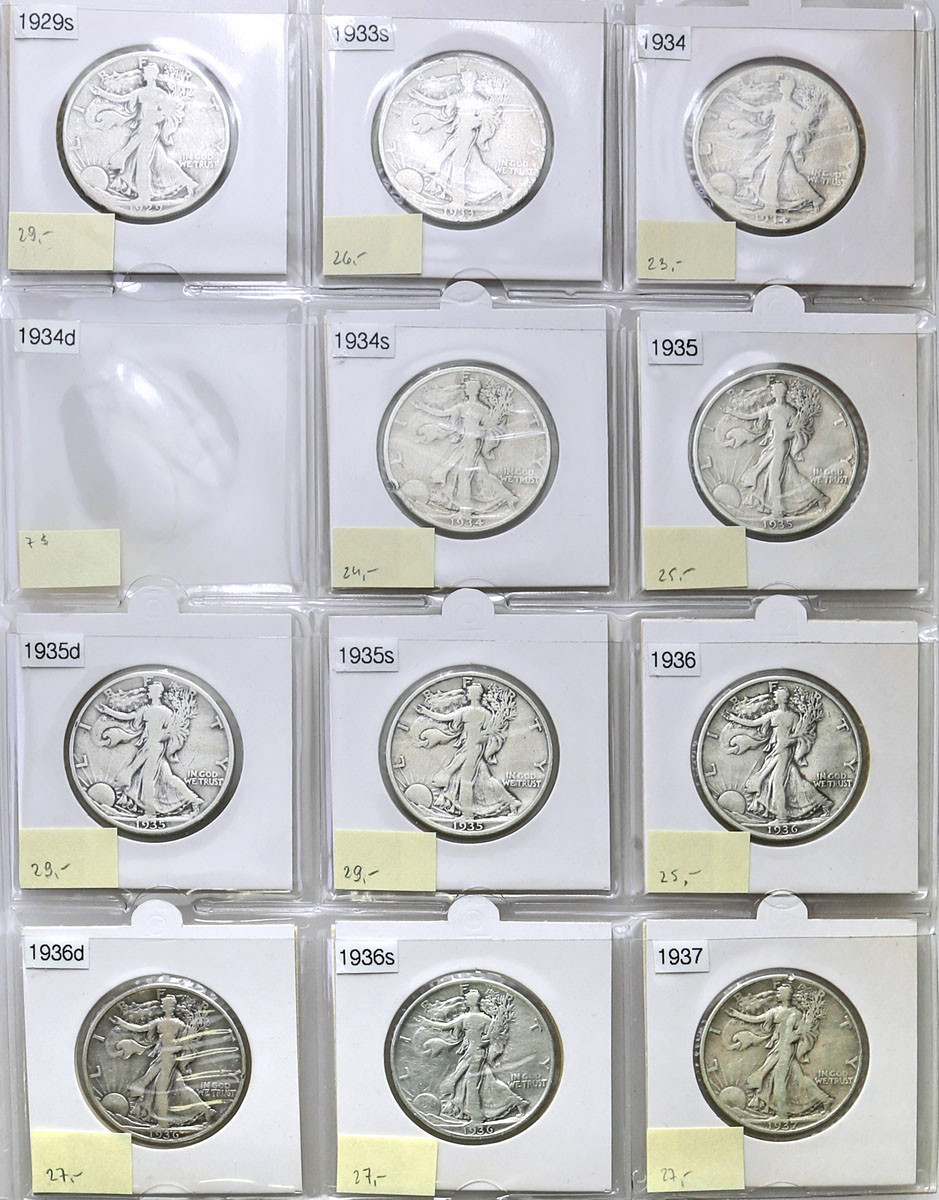 USA. 50 centów 1916-1947, duży zestaw 51 monet